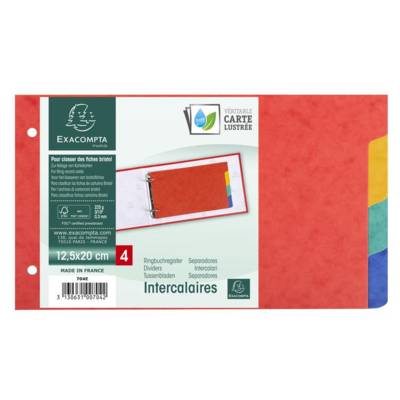 Intercalaires pour fiches bristol en carte lustrée 225g/m2 4 positions - 125x200mm