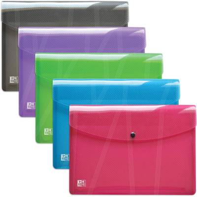 Lot de 5 porte-documents Hawai A4 en plastique transparent 5 couleurs