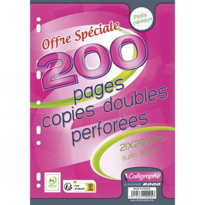Copies doubles perforées sous-film - 21 x 29,7 cm - 200 pages 90 g - Quadrillé 5x5