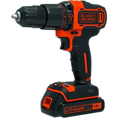 Perceuse à percussion sans fil, 2 vitesses 18V - BLACK+DECKER - avec 1 batterie 18V 1.5Ah - chargeur - BDCHD18-QW - BLACK + DECKER