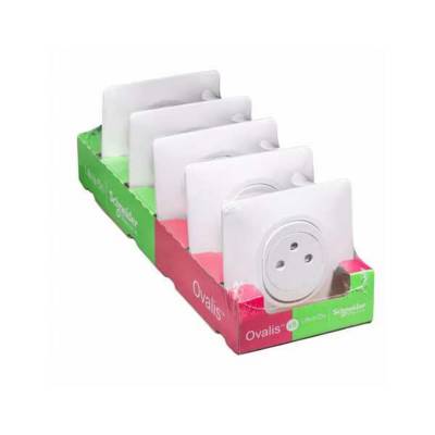 Prise de courant 2P+T +plaque de finition OVALIS blanc - lot de 5 pièces - Gedimat