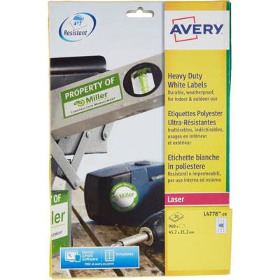 Boite de 960 étiquettes laser inalterables blanches 45,7x21,2mm L4778-20