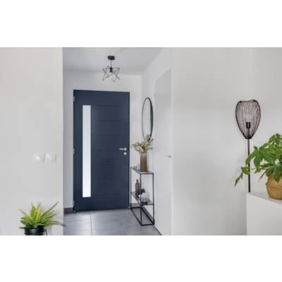 Porte d'entrée acier ABSCISSE EVO 68 gris triple vitrage P2A dormant 74 mm - 215 x 90 cm - Gedimat - BELM