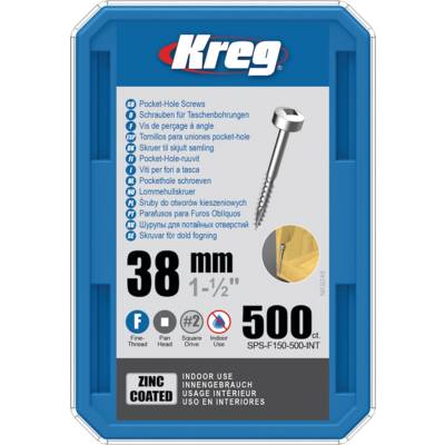 Vis à trous de poche Kreg Revêtu de Zinc Pan-Head, Filetage fin - KREG - SPS-F150-500-INT