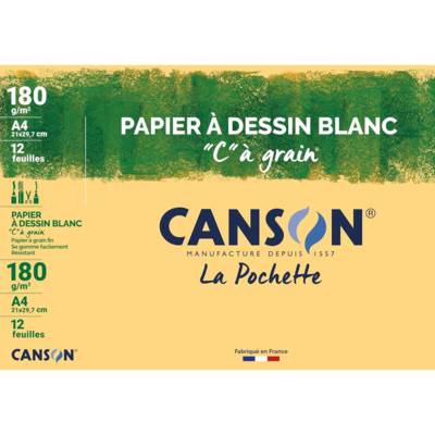 Pochette de 12 Papier à dessin "C" à grain format A4 180g/m2 - CANSON