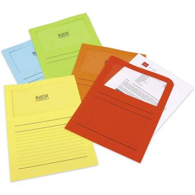 Boite de 10 Pochette coin à fenêtre Ordo 120g 22x31 cm 5 couleurs assorties