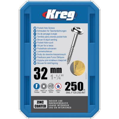 Vis à trous de poche 32 mm Revêtu de Zinc Maxi-Loc, Filetage fin - KREG - SML-F125-250