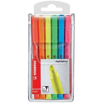 Etui de 6 Surligneurs de poche Flash Pointe Biseautée 1 - 3,5 mm Assortis