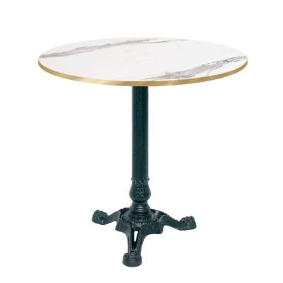 Table pied noir Ø70cm marbre blanc chant laiton - intérieur - RestooTab