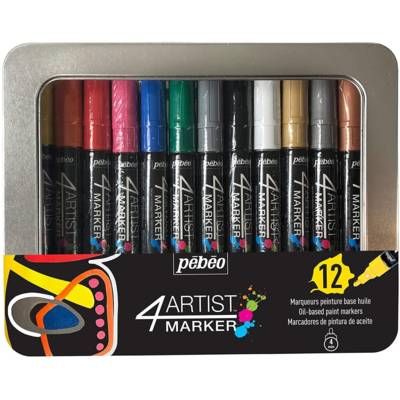 Boîte métal 12 Marqueurs peinture 4ARTIST pointe ogive 4 mm