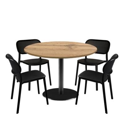 Lot table Ø120cm & 4 chaises - pied noir plateau chêne armor - intérieur - RestooTab