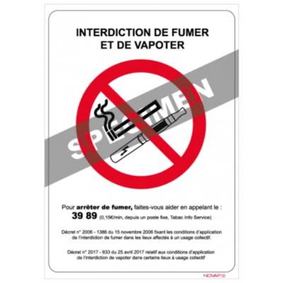 Panneau Interdiction de fumer et de vapoter - 210x297mm - Gedimat - NOVAP