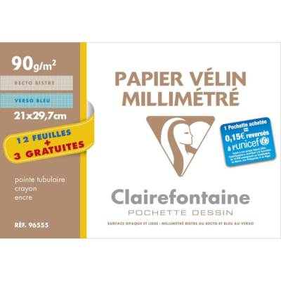 Pochette vélin millimétré 90g 21x29.7cm -15 feuilles - CLAIREFONTAINE