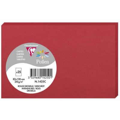 Pqt de 25 Carte Simple 210g 82x128 rouge groseille
