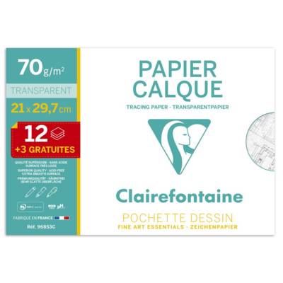 Pochette papier calque 21x29.7cm 70g 12 + 3 gratuites