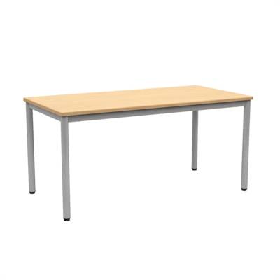 Table CARÉLIE plateau ép.24 mm stratifié chant polyuréthane beige piètement époxy - 160x80 cm - T6 - Hêtre miel/gris alu RAL 9006 - MOBIDECOR