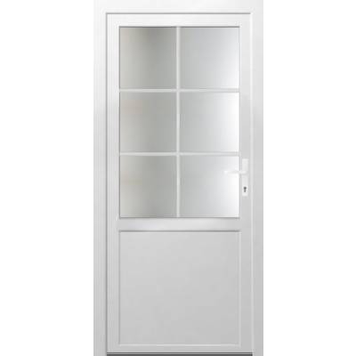 Porte de service PVC BIZERTE blanc vitrée avec croisillons gauche poussant - Gedimat - EUROPEN