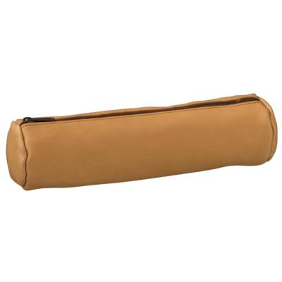 Trousse Fourre tout Rond Cuir Naturel 21 cm D 6cm Beige