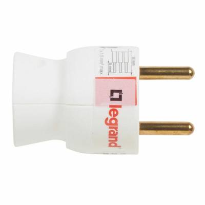 Fiche mâle 2P+T à sortie latérale blanc 16A - Gedimat - LEGRAND