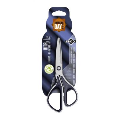 Ciseaux INITIAL Bi-matière Asymétrique Inox traité pointu 17 cm Noir Gris