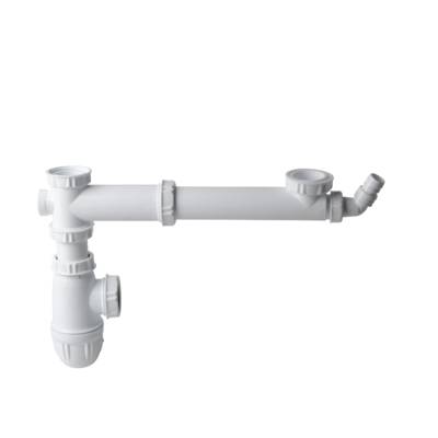 Tube de raccordement avec siphon pour évier 2 bacs plastique blanc - sortie D.40mm - Gedimat - VALENTIN