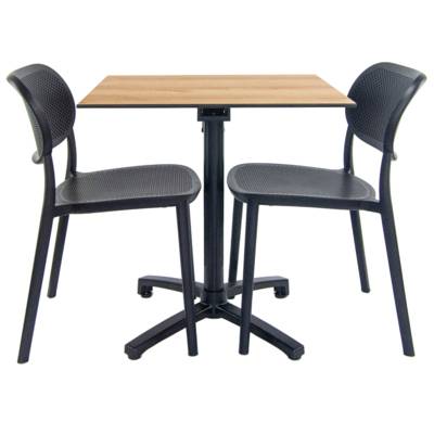 Lot de 1 table pliante 70x70cm chêne delano + 2 chaises terrasse - RestooTab