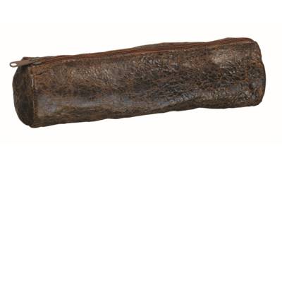 Trousse Fourre tout Rond Cuir Craquelé 22 cm Brun