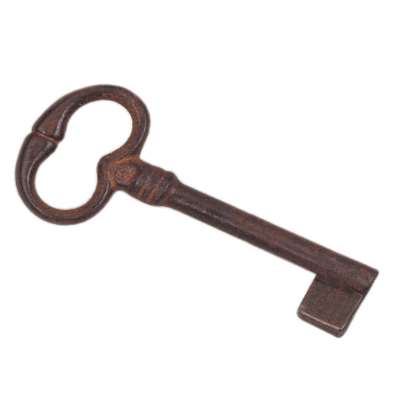 Clé anciennne tige forée DUBOIS - panneton ajusté en 40 - fer rouillé ciré - 158014 - Maxoutil