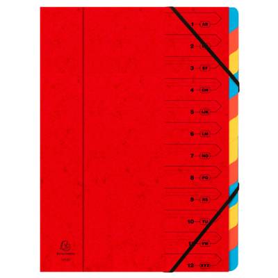 Trieur agrafé 24 x 32 cm avec élastiques 12 compartiments Rouge