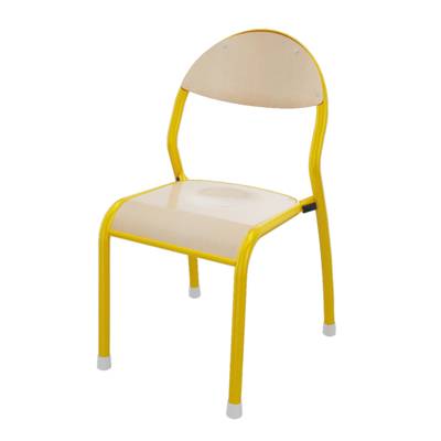 Chaise ROND'O 4 pieds antibruit assise et dossier bois Blueprotech® piètement époxy - T4 - Jaune RAL 1003 - MOBIDECOR