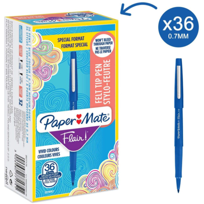 Boite de 36 stylos feutre Flair Original, bleu