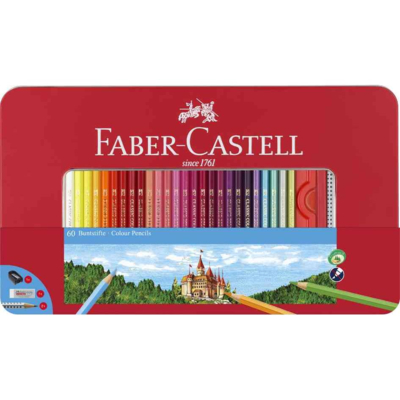 Etui de 60 Crayons de couleurs hexagonaux CASTLE + 2 crayons, taille-crayon et gomme