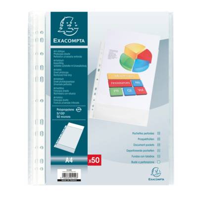 Sachet de 50 Pochettes A4 perforées en polypropylene graine 5/100e