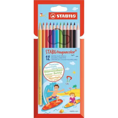 Etui carton de 12 crayons de couleur Aquarellable AQUACOLOR Mine 2,8 mm