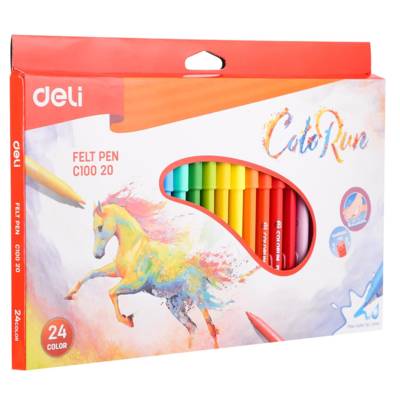 Boîte carton 24 Feutres ColoRun encre lavable pointe 2.0mm 24 couleurs - DELI
