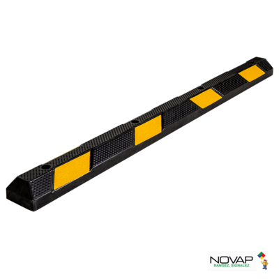 Butée de parking Grand modèle caoutchouc avec bandes jaunes rétroréfléchissantes + Fixations - 1830 x 150 x 110 mm - NOVAP - 6101352 - Maxoutil