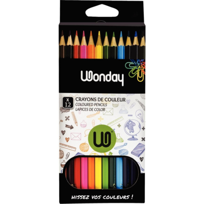 Boîte de 12 crayons de couleurs assorties 18 cm - WONDAY