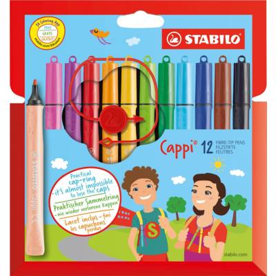 Etui de 12 feutres de coloriage pointe moyenne Cappi + 1 lacet
