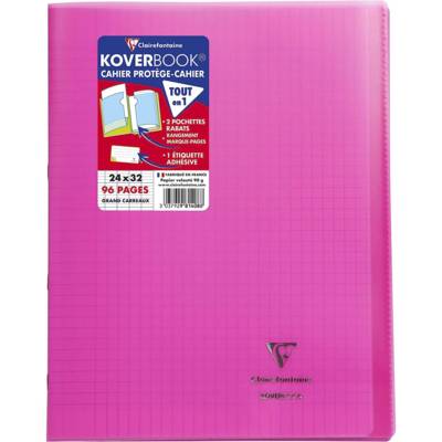 Cahier Protège-cahier Koverbook Piqué Polypro 24x32 cm 96p séyès Rose Transparent - CLAIREFONTAINE