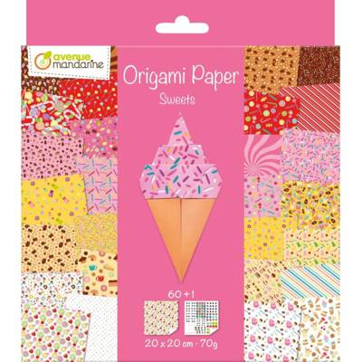 Pack 60 feuilles Origami 20x20 cm 70G (30 motifs x 2 feuilles) Sweets