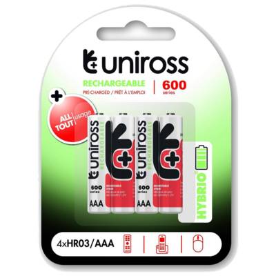 Pack de 4 Piles Rechargeable AAA/HR03 600 NIMH HYBRIO, 1.2V