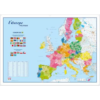 Carte Murale Souple Pelliculée Effaçable Europe & Monde 98 x 138 cm