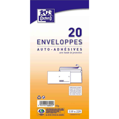Paquet de 20 enveloppes précasées DL 110 x 220 mm 80g Blanche