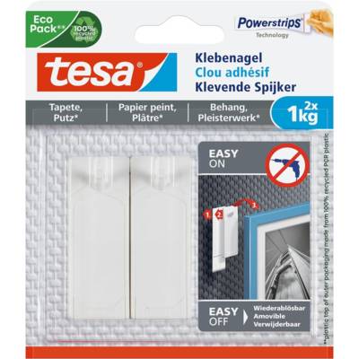 Pack 2 Clous Adhésif Powerstrips 6 Languettes pour papier peint et plâtre 1 Kg