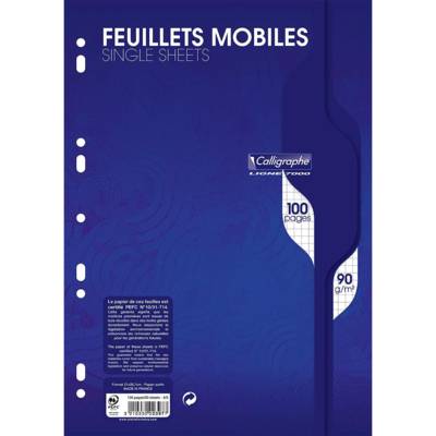 Paquet de 50 Feuillets mobiles 21x29,7 cm 100 pages Q.5x5  90g Blanc