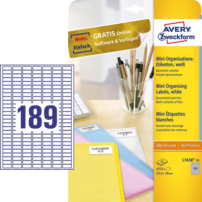 Lot de 4725 etiquettes Mini 25,4 x 10 mm sur 25 Feuilles Blanc