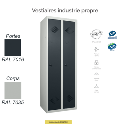 Vestiaire Industrie Propre 2 Cases | Rangement Sécurisé & Normes NF