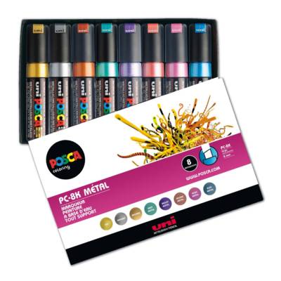 Boîte de 8 marqueurs pointe large biseautée pc8k/8metal09 8mm assorti métal