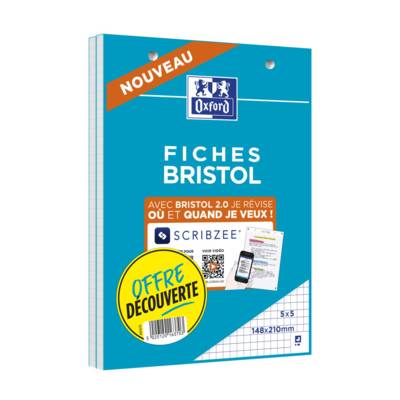 Lot de 2 blocs de 30 fiches bristol 148X210 perforées Q5X5 blanc
