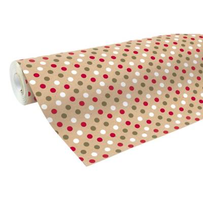 Rouleau Papier Cadeau Kraft 0,7 x 50 m Noël pois rouge blanc or